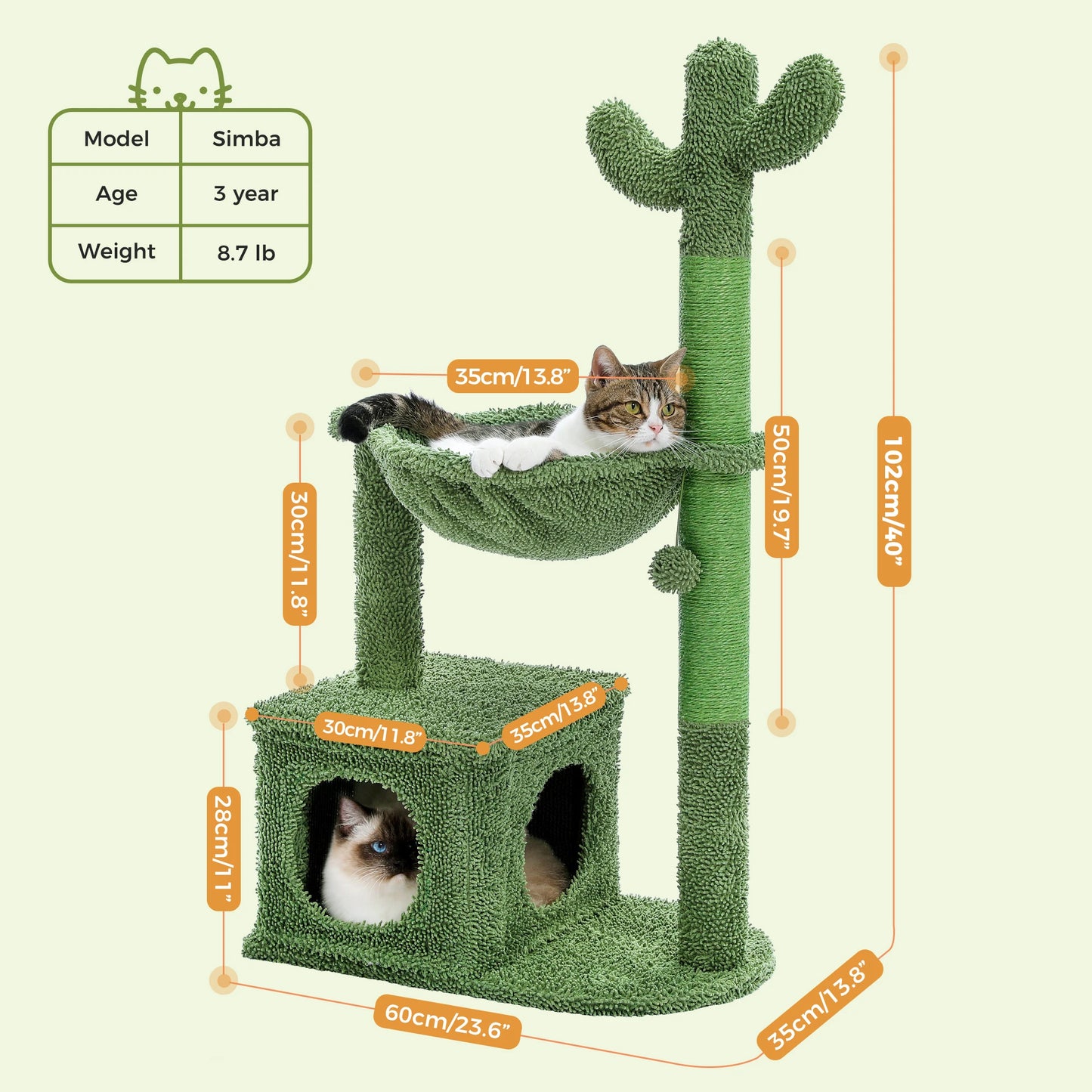 PEQULTICN Cactus Cat Tree With Large Condo And Hammock