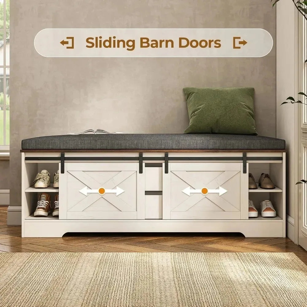 ANGDUO Farmhouse Storage Bench With Cushion And Shoe Rack