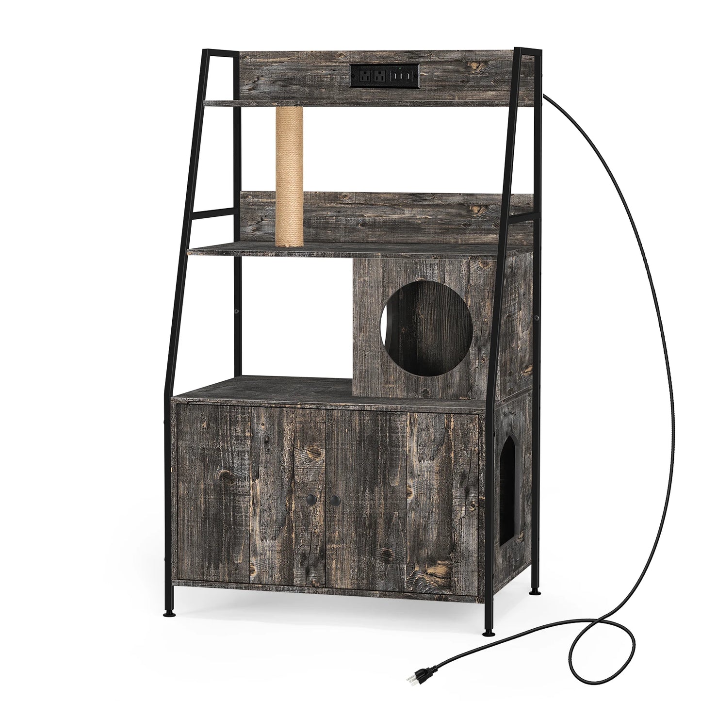 Space-Saving Tall Cat Litter Enclosure with Charging Station