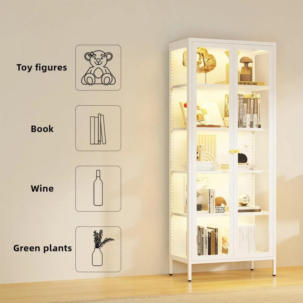 Color 5-Tier LED Glass Display Cabinet With Tempered Doors