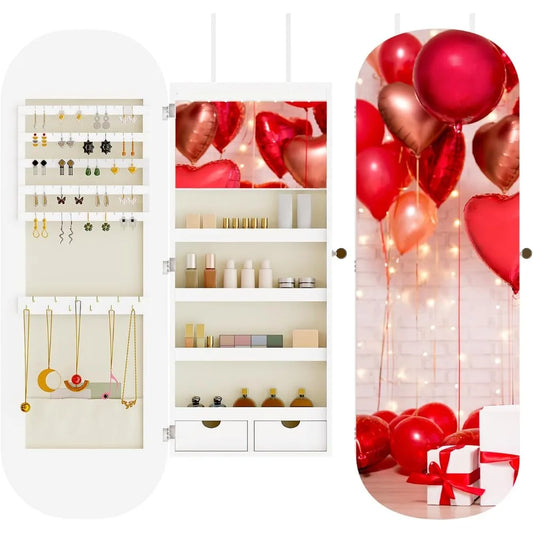Angduo Lockable Wall Mount Jewelry Cabinet With LED Mirror