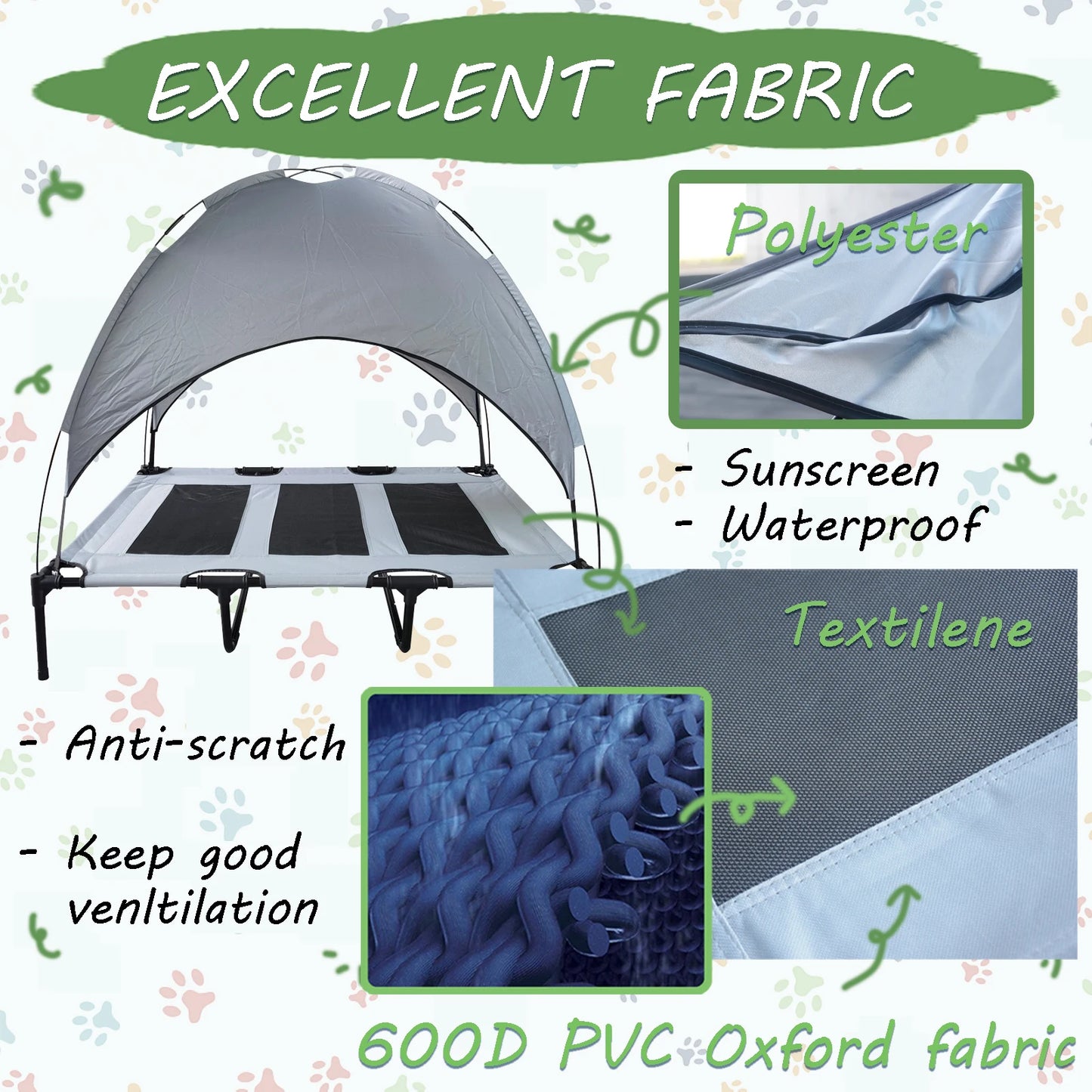 Dog Bed with Canopy Portable Anti Slip Elevated Cot