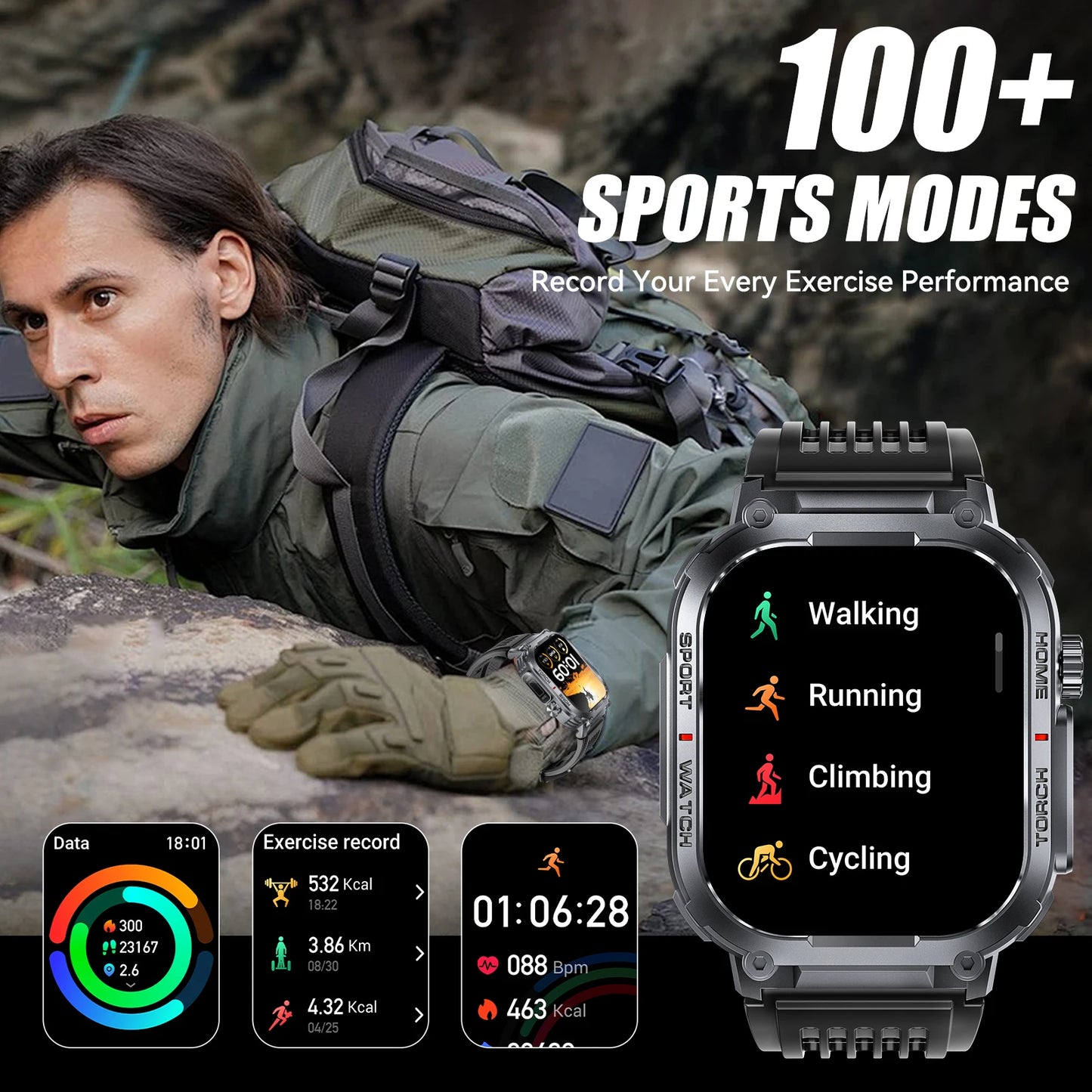 EIGIIS Smart Watch Men Waterproof Fitness Tracker with Compass