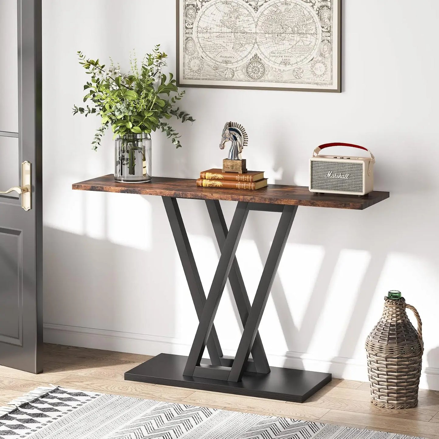 XMSJ Console Table Industrial Hallway Entryway Metal Frame