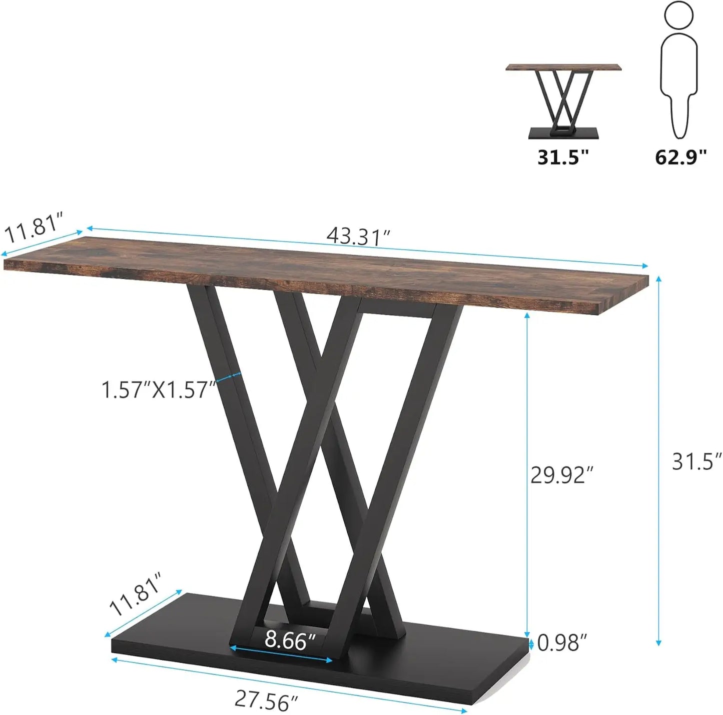 XMSJ Console Table Industrial Hallway Entryway Metal Frame