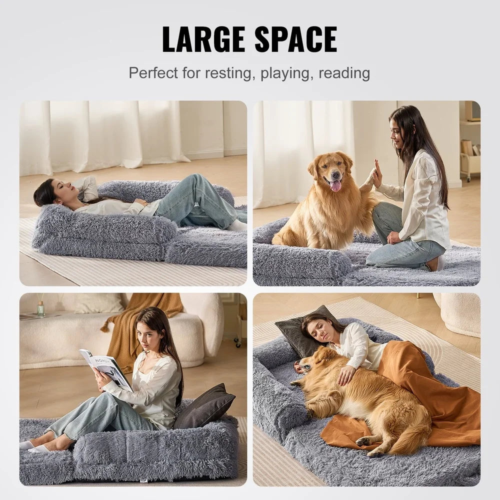 XMSJ Large Pet and Human Bed with Velvet Cover