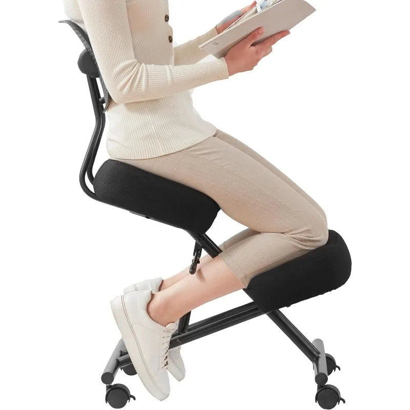 Ergonomic Kneeling Chair with Back Support, Ergonomic Kneeling Tool with Brake and Smooth Gliding Casters, Adjustable Stool
