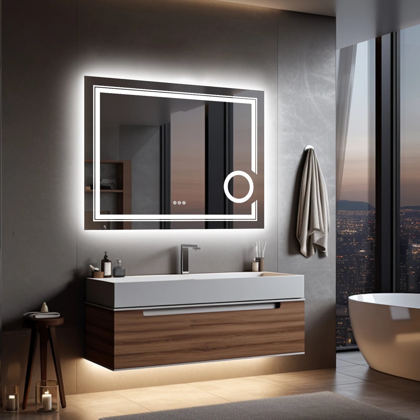 Wisfor LED Lighted Smart Bathroom Mirror ThreeTimesMagnification Front Backlit Anti-Fog