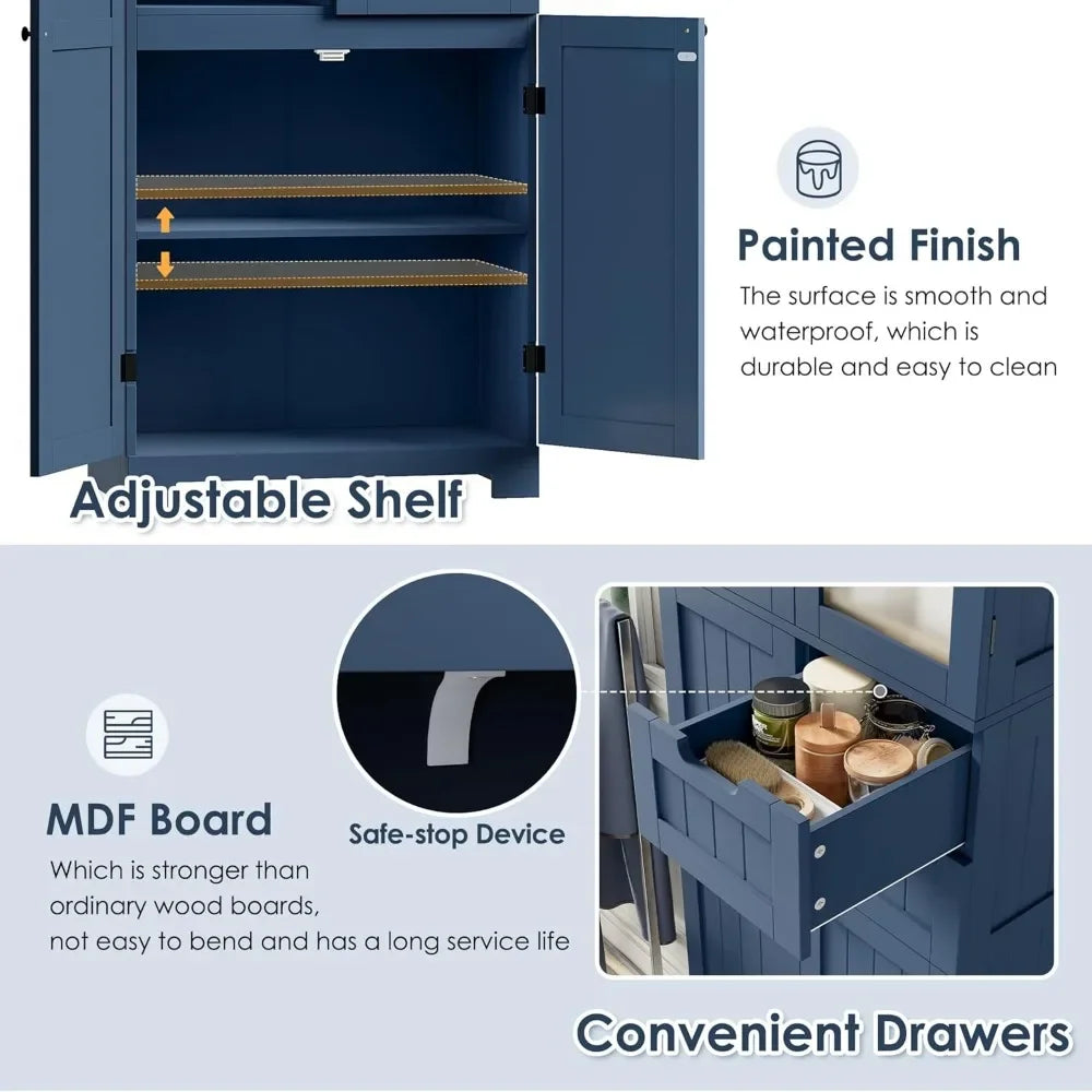 XMSJ Bathroom Storage Cabinet With Frosted Glass Doors Wooden Drawers