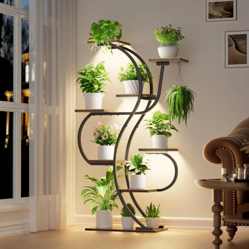 EVAWOO PremiumGradeIndoor Plant Stand With Grow Lights EightTier CornerShelvingUnit