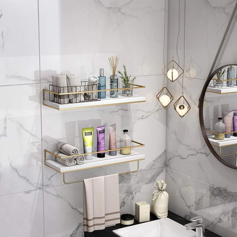Hign Concerned Floating Wall Shelves With Towel Rack