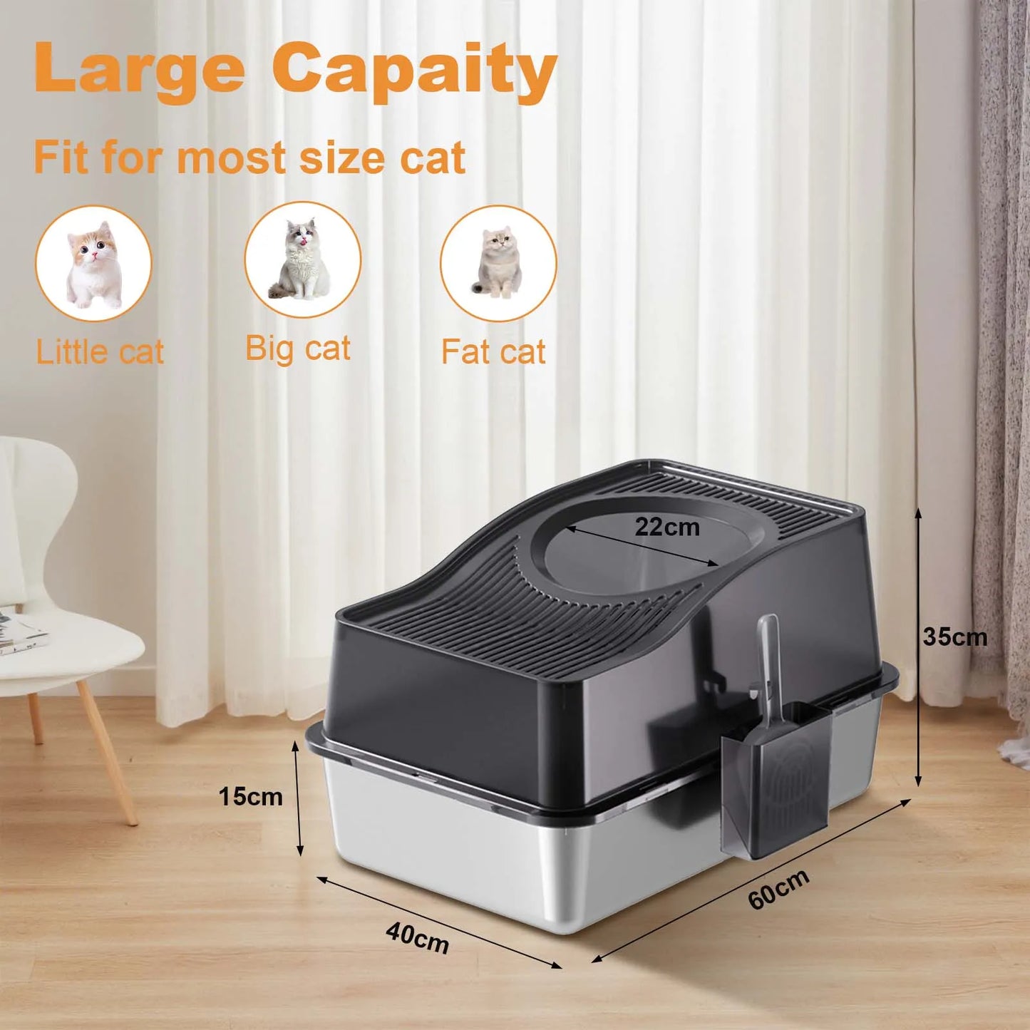 Stainless Steel Enclosed Cat Litter Box With Scoop