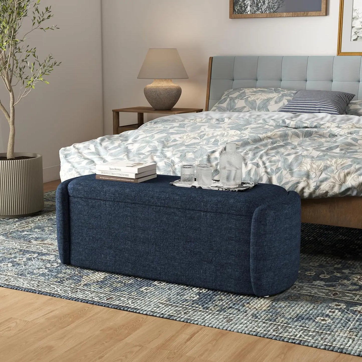 HUANZHUANG Storage Ottoman Bench Sherpa Upholstered Bedroom