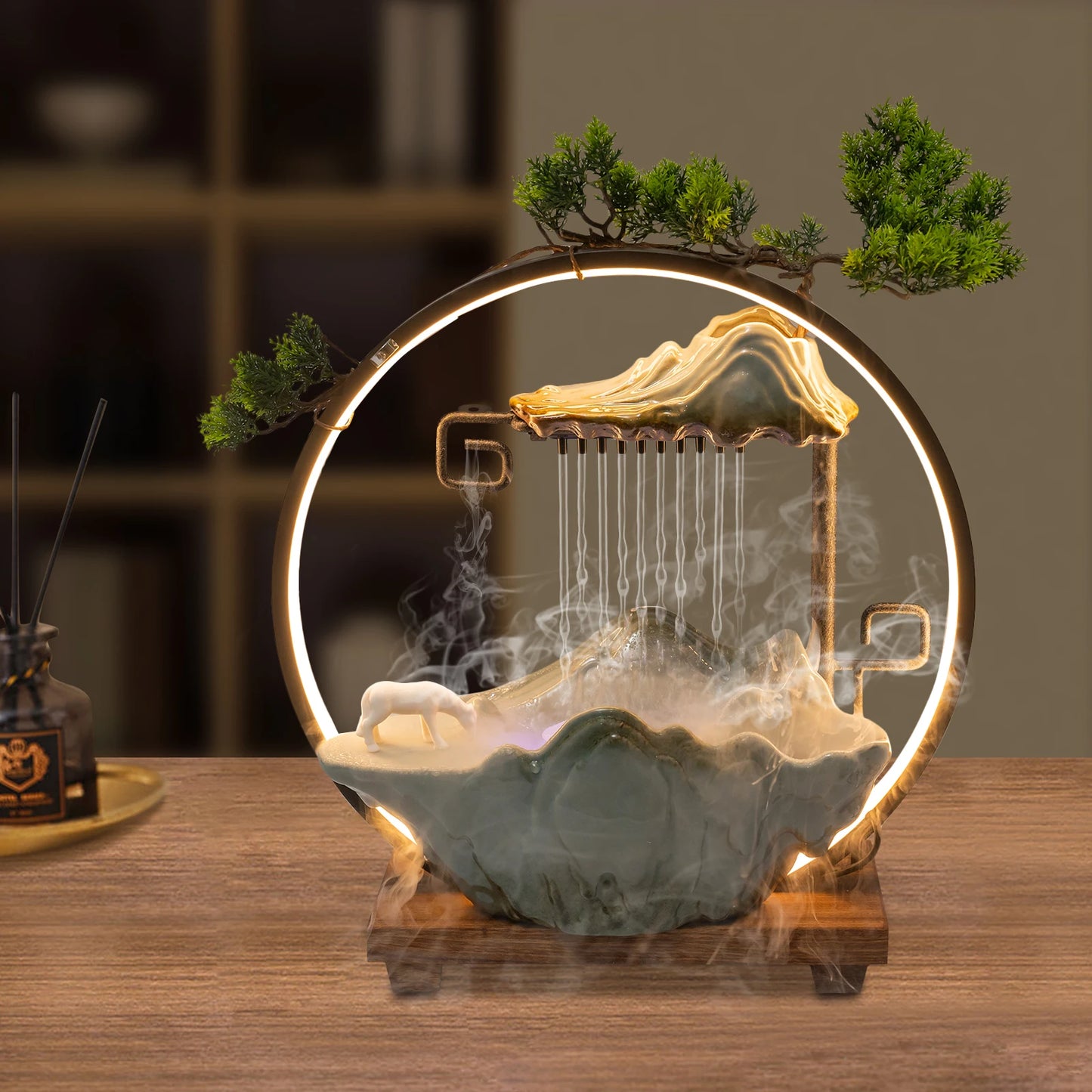 Backflow Incense Holder with Water Fountain and LED Light