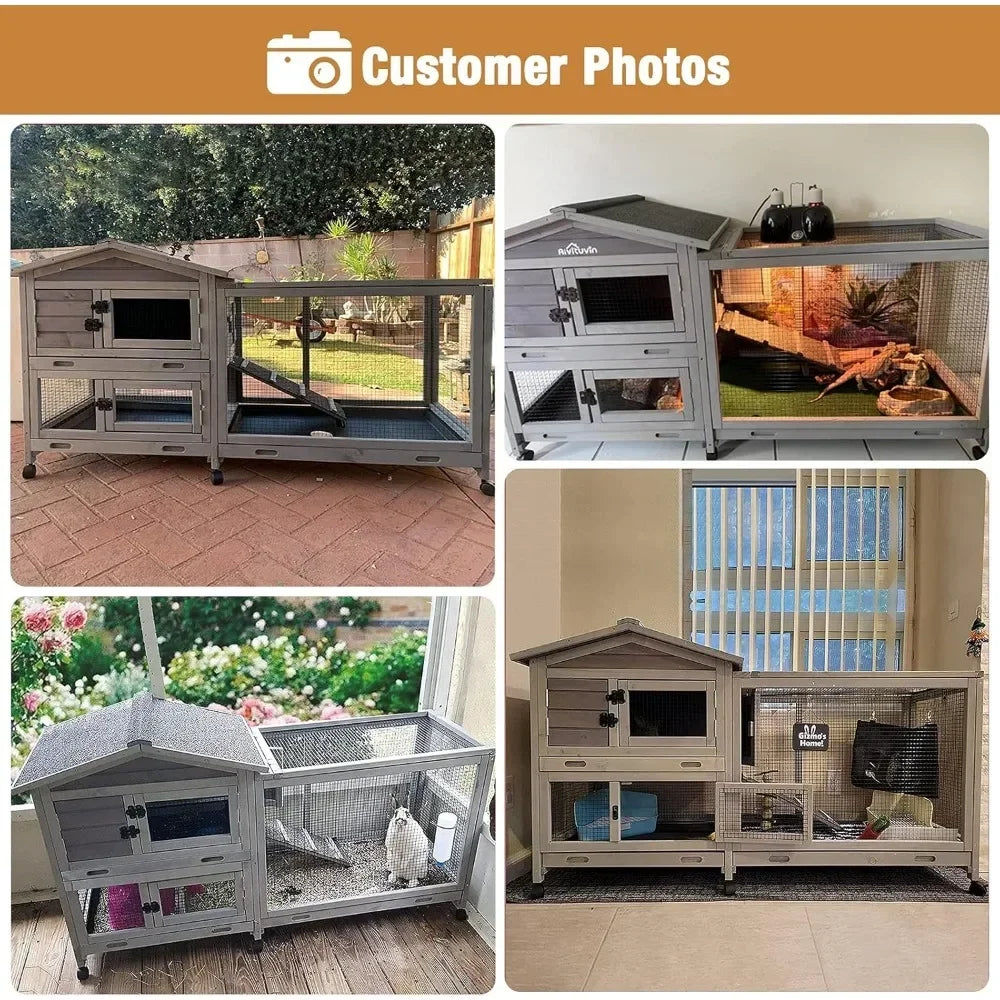 Hign-concerned Bunny Cage With Casters Pull Out Tray