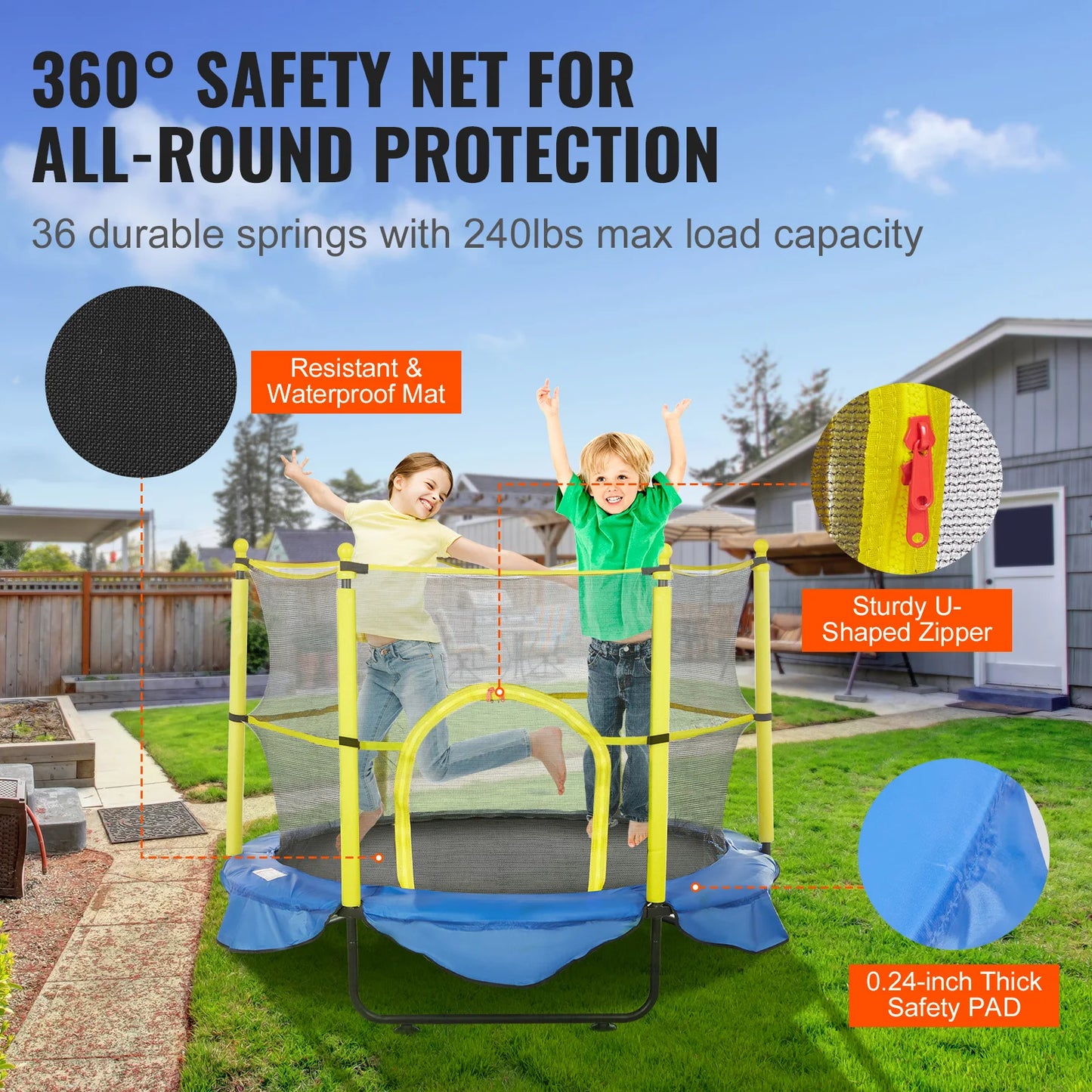 VEVOR 60 Inch Trampoline with Safety Enclosure and Hoop