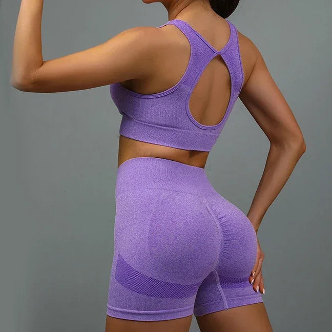 YTYIN 2 Piece Yoga Set Hollow Back Sports Bra Shorts