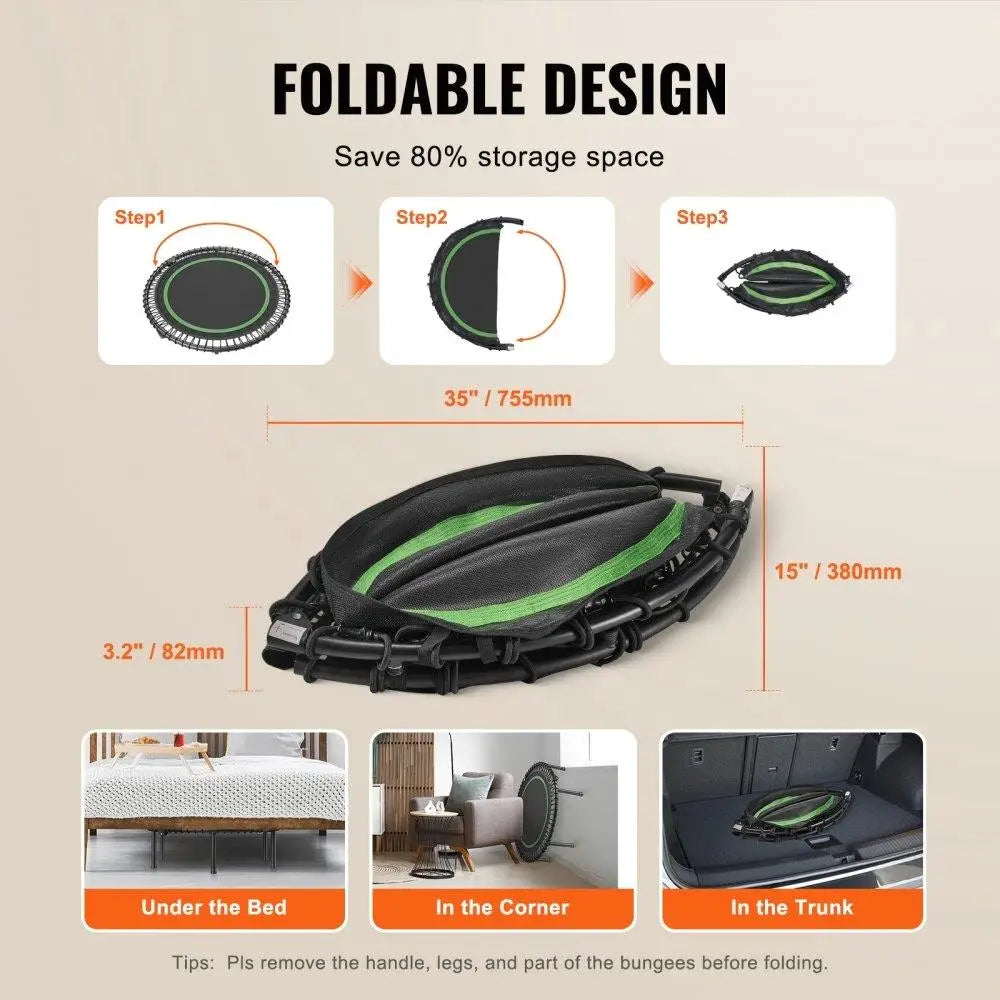 Foldable Mini Trampoline For Adults With Handle Rebounder