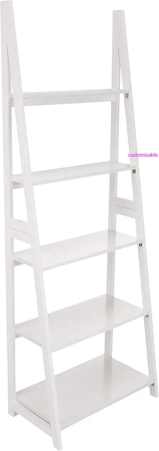 XMSJ Ladder Bookshelf Organizer Five Tier Rubberwood