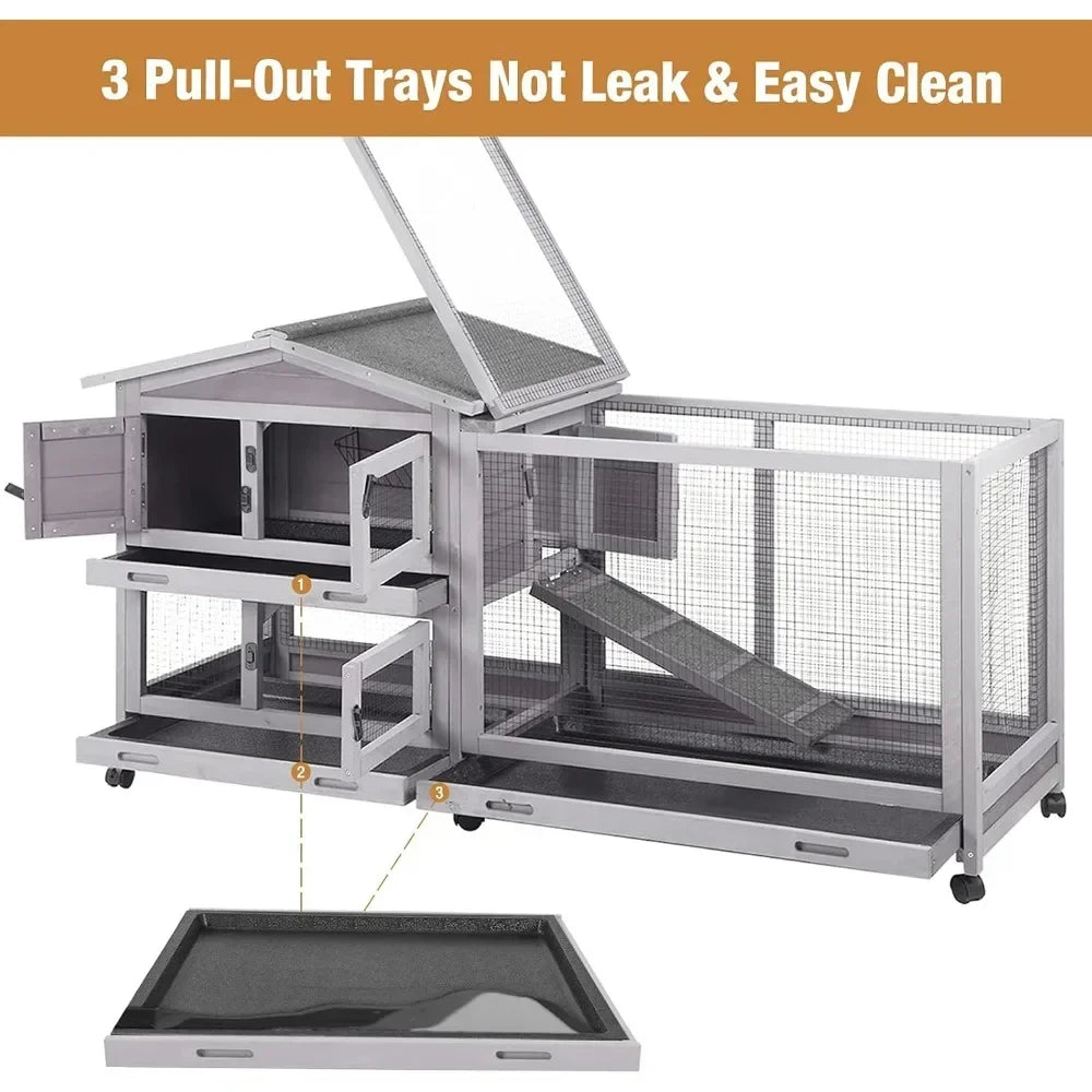 Hign-concerned Bunny Cage With Casters Pull Out Tray