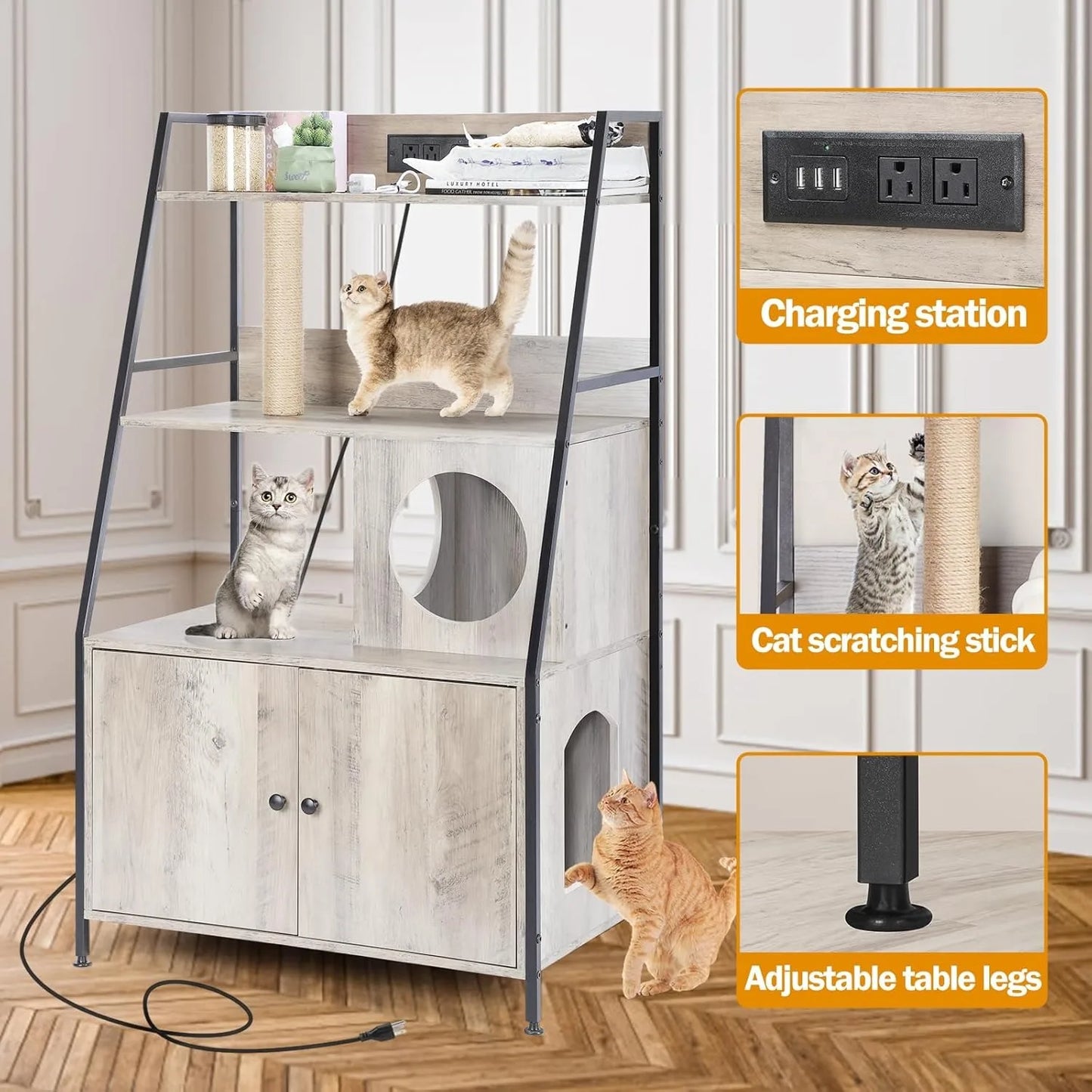 Space-Saving Tall Cat Litter Enclosure with Charging Station
