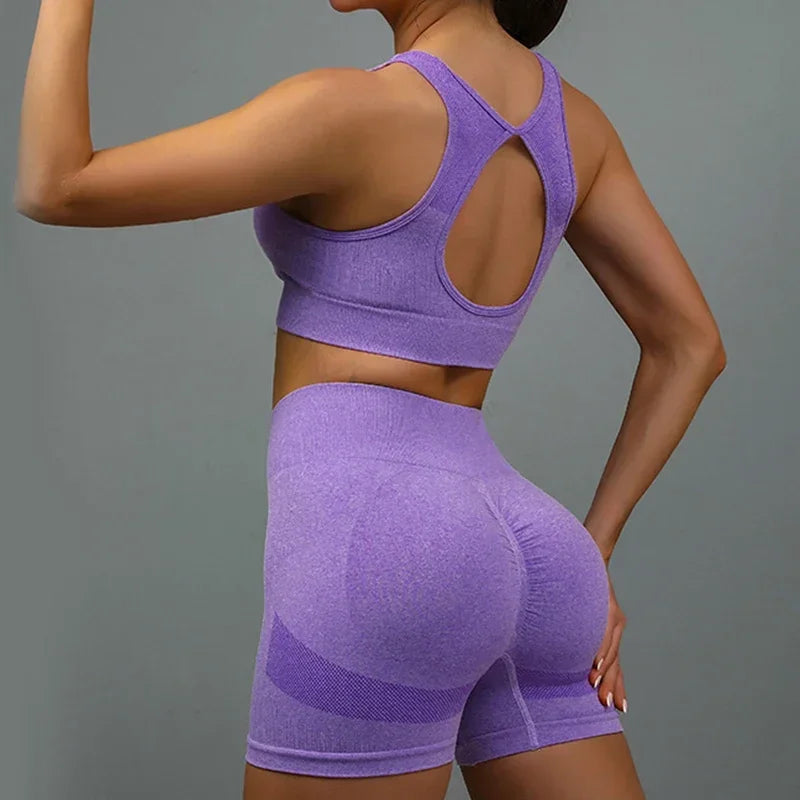 YTYIN 2 Piece Yoga Set Hollow Back Sports Bra Shorts