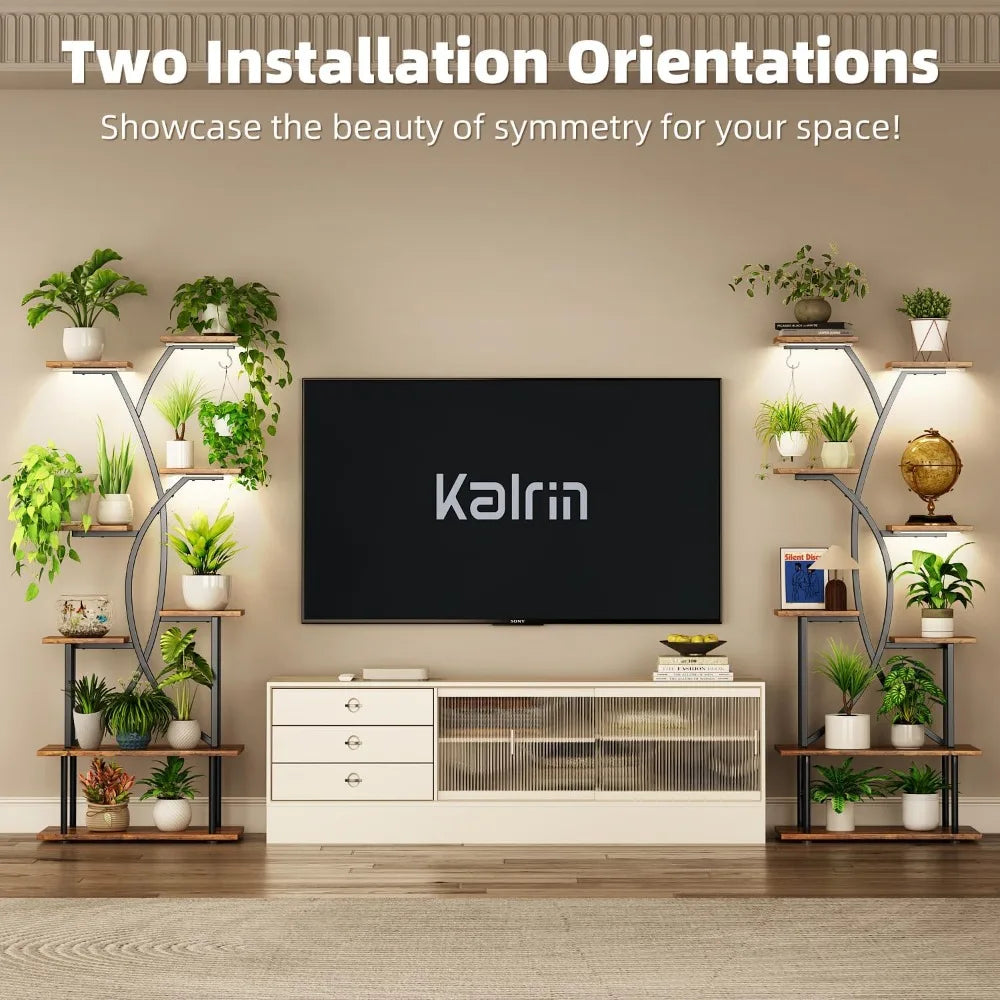 Solid-Wooden Houseplant DisplayStand EquippedWith GrowLights EightTier CornerShelving Premium Durable Wood