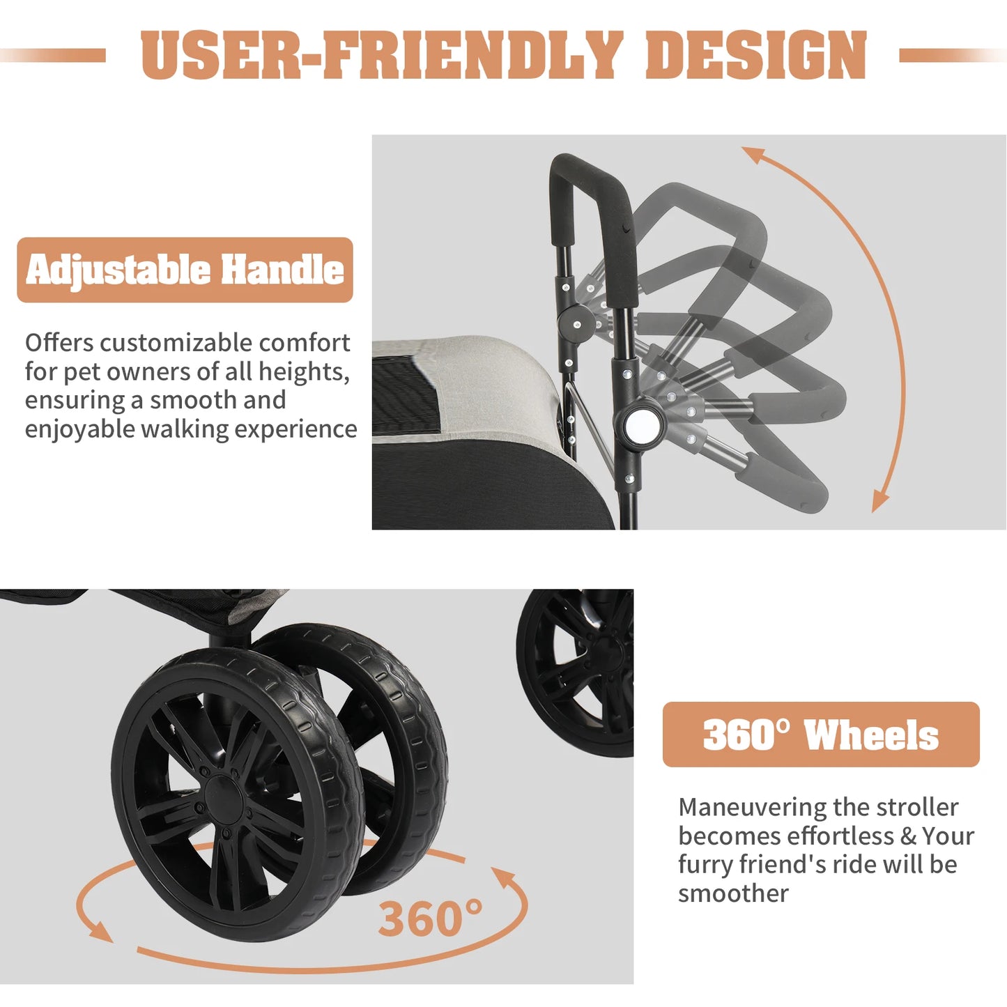 Dog Stroller Adjustable Handle Jogger Foldable Wagon 4Wheels