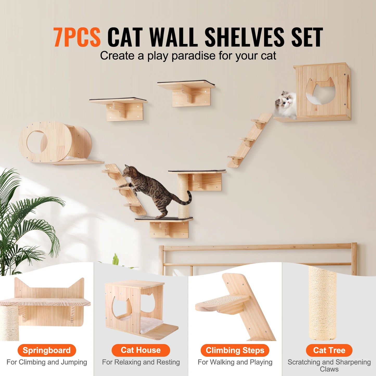 SucceBuy Wall Mounted Cat Shelves and Perches